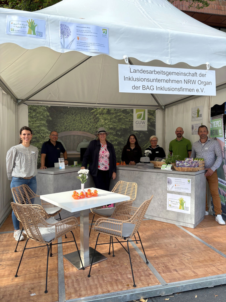 Unser Gemeinschaftsstand der Inklusionsbetriebe aus NRW aus dem Bereich Garten- und Landschaftsbau lud zum Austausch und zu vielen interessanten Gesprächen ein.